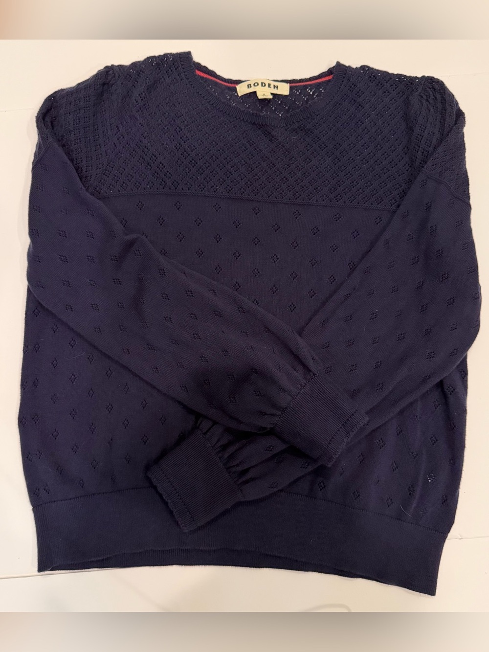 Boden Women’s Navy Blue 100% Cotton Sweater Puffed Shoulder Size M